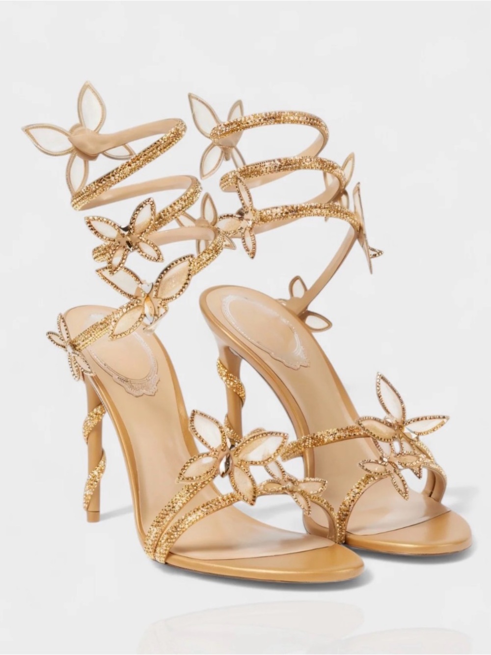 Gold Floral Strappy High-Heel Sandals - Women
